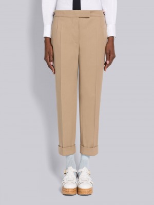 Thom Browne Cotton Gabardine Low Rise Slim Women Pants Brown | SVB60N43428