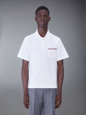 Thom Browne Cotton Interlock Short Sleeve Pocket Men Polo Shirt White | EIL42M95902