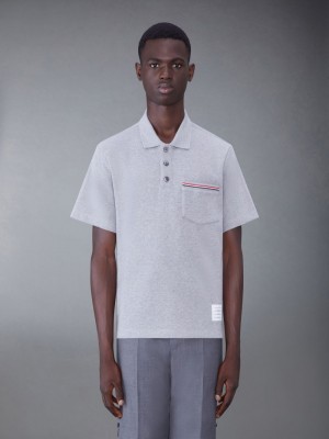 Thom Browne Cotton Interlock Short Sleeve Pocket Men Polo Shirt Grey | YGK79P76722