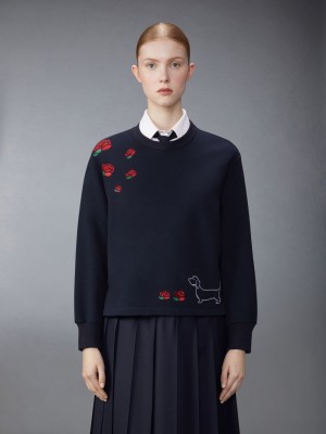 Thom Browne Cotton Loopback Hector & Rose Oversized Crew Neck Women Sweatshirts Blue | ILW06B82630