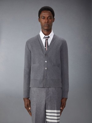 Thom Browne Cotton Milano Stitch Men Cardigan Grey | HJV45S92300