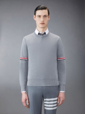 Thom Browne Cotton Milano Stripe Men Pullover Grey | XNB69F08141