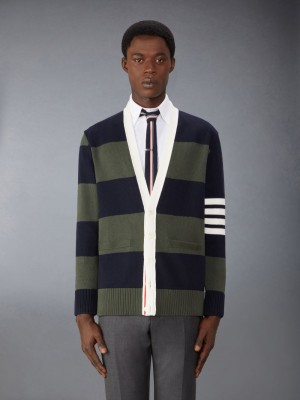 Thom Browne Cotton Rugby 4-Bar Rose Icon Men Cardigan Blue | EII56H04635