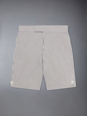 Thom Browne Cotton Seersucker Bermuda Boys's Shorts Grey | DHX48H66292