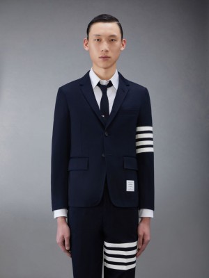 Thom Browne Cotton Twill 4-Bar Unconstructed Classic Sport Men Coats Blue | WSA31A06644