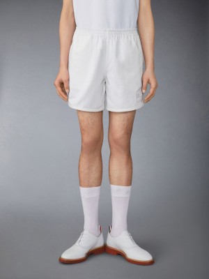 Thom Browne Cotton Twill Elastic Waist Flag Patch Rugby Men Shorts White | ZWJ56H65173