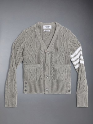 Thom Browne Cotton V-neck Boys's Cardigan Grey | HCF09B42803