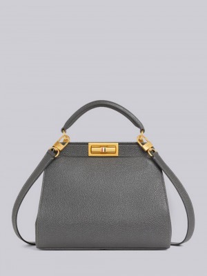 Thom Browne Dark Pebble Grain Leather Small Doctor Women Tote Bags Grey | DLX14J04654