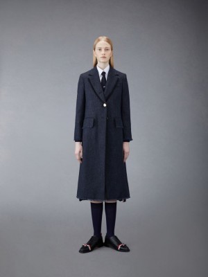 Thom Browne Donegal Tweed Wide Lapel Women Coats Blue | ZIZ37O80867