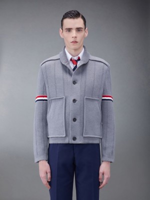 Thom Browne Double Face Cotton Cashmere Shawl Collar Men Jackets Grey | GFZ23C03819