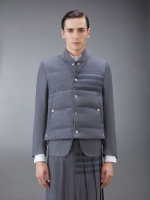 Thom Browne Downfilled Flannel 4-Bar Men Jackets Grey | KOC10B52299