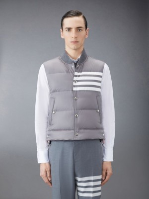 Thom Browne Downfilled Nylon 4-Bar Men Vest Grey | QRI08U92896