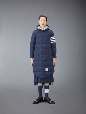 Thom Browne Downfilled Ripstop 4-Bar Hooded Shirtdress Women Coats Blue | EWZ10E92627