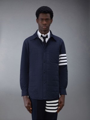 Thom Browne Downfilled Twill Shirt Men Coats Blue | ILL33Y13751