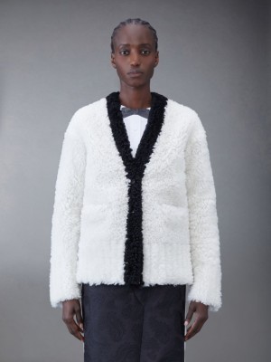 Thom Browne Dyed Shearling Women Cardigan White | RWO88X81286