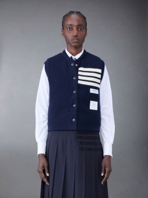 Thom Browne FINE MERINO AND JERSEY PADDED REVERSIBLE 4-BAR Women Vest Blue | GEL01H47364