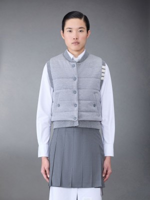 Thom Browne FINE MERINO AND JERSEY PADDED REVERSIBLE 4-BAR FUNNEL NECK Women Jackets Grey | AUF66Q11259