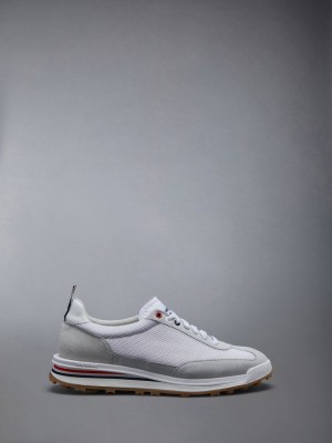 Thom Browne FINE SUEDE TECH RUNNER Men Sneakers White | VYB42L16804