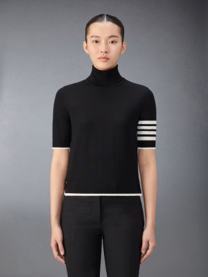 Thom Browne Fine Merino Wool 4-Bar Relaxed Fit Turtleneck Women T Shirts Black | YCC08I19777