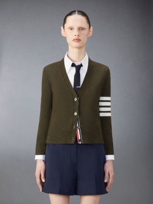 Thom Browne Fine Merino Wool 4-Bar Relaxed Fit Women Cardigan Green | PXG72E89778