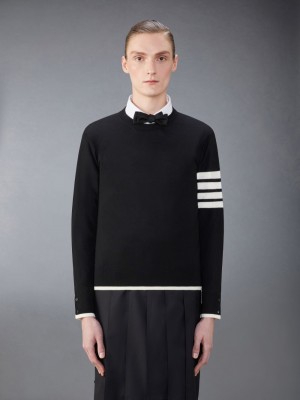 Thom Browne Fine Merino Wool 4-Bar Relaxed Fit Men Pullover Black | IBF45X04818