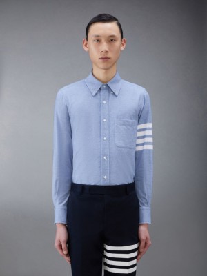 Thom Browne Flannel 4-Bar Men Shirts Blue | OCD95P12722