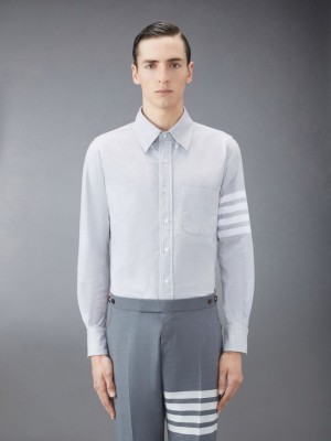 Thom Browne Flannel 4-Bar Men Shirts Grey | GBM16H22986