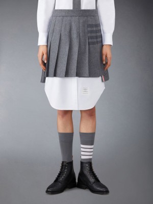 Thom Browne Flannel 4-Bar Pleated Mini Women Skirts Grey | GUF88O07514