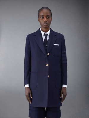 Thom Browne Flannel 4-Bar Sack Women Coats Blue | XYO33Y36411