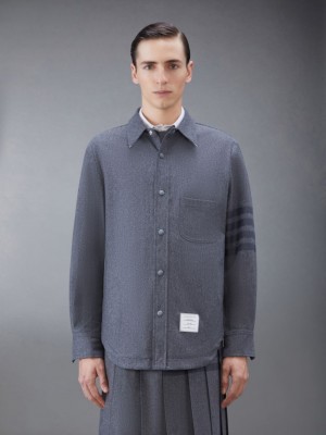 Thom Browne Flannel 4-Bar Shirt Men Jackets Grey | RSK88G19552