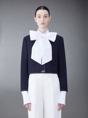 Thom Browne Fresco Box Pleat Cardigan Women Jackets Blue | LXS76K06056