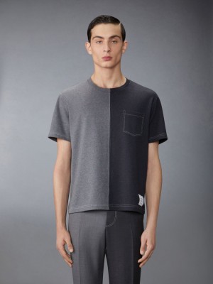 Thom Browne Funmix Cotton Milano Contrast Stitching Pocket Men T Shirts Grey | LWP21Y90168