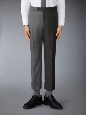 Thom Browne Funmix Twill Contrast Topstitching Classic Back Strap Men Pants Grey | OBJ70J17885