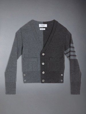 Thom Browne Funmix Wool 4-Bar V-neck Boys's Cardigan Grey | AQT71R93420