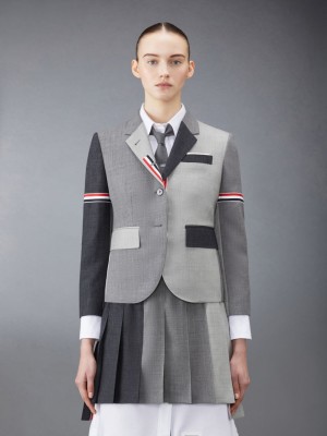 Thom Browne Funmix Wool Fresco High Armhole Sport Women Coats Grey | VWT53D65959