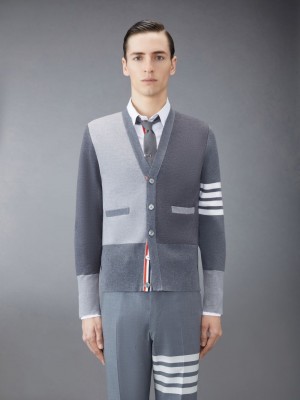 Thom Browne Funmix Wool V-Neck Men Cardigan Grey | IYG83Y71577