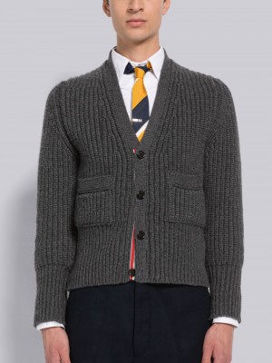 Thom Browne Half Stitch Cashmere Men Cardigan Grey | CUZ14G87633