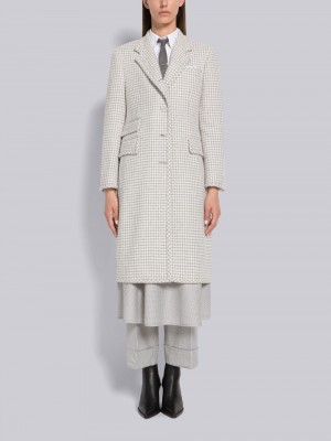 Thom Browne Houndstooth Cashmere Boucle Single Vent Women Coats Grey | OYV90X58394