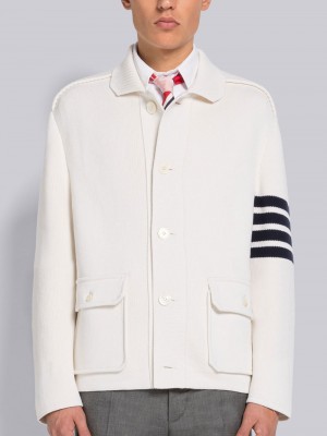 Thom Browne INTERLOCK STITCH COTTON CASHMERE 4-BAR POLO COLLAR Men Jackets White | MWJ17M02470