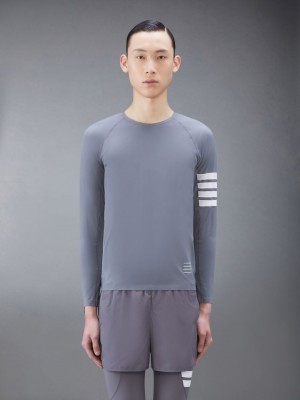 Thom Browne Interlock 4-Bar Compression Long Sleeve Men T Shirts Grey | HWL58N94606