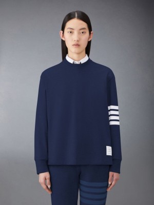 Thom Browne Jersey 4-Bar Long Sleeve Rugby Women T Shirts Blue | QCR07C41006