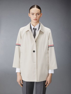 Thom Browne Khaki Waterproof Cotton Twill Striped Armband Cropped Car Women Coats Beige | LAQ65L82048