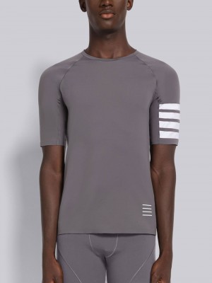 Thom Browne LIGHTWEIGHT TECH INTERLOCK COMPRESSION SHORT SLEEVE Men T Shirts Grey | UIA52D56424