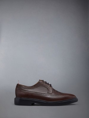 Thom Browne LONGWING W/ LIGHTWEIGHT RUBBER SOLE IN PEBBLE GRAIN LEATHER Men Brogue Shoes Brown | RIY61D52745