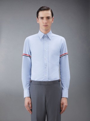 Thom Browne Light Blue Oxford Grosgrain Armband Classic Men Shirts Blue | PDY27Q07891