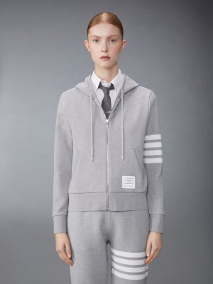 Thom Browne Light Ottoman Rib 4-Bar Zip Women Hoodie Grey | DZN01B05615