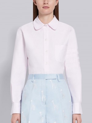 Thom Browne Light Pink Supima Cotton Oxford Satin Weave 4-Bar Long Sleeve Round Collar Women Shirts Pink | BNB95Y79979