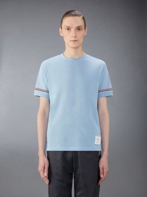 Thom Browne Light Weight Cotton Stripe Men T Shirts Blue | ZLS09D23498