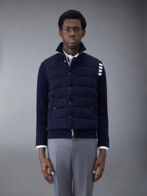 Thom Browne MERINO AND JERSEY PADDED REVERSIBLE 4-BAR FUNNEL NECK Men Jackets Blue | LBL79D02767