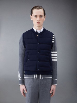 Thom Browne MERINO AND JERSEY PADDED REVERSIBLE 4-BAR Men Vest Blue | LUI17D06932